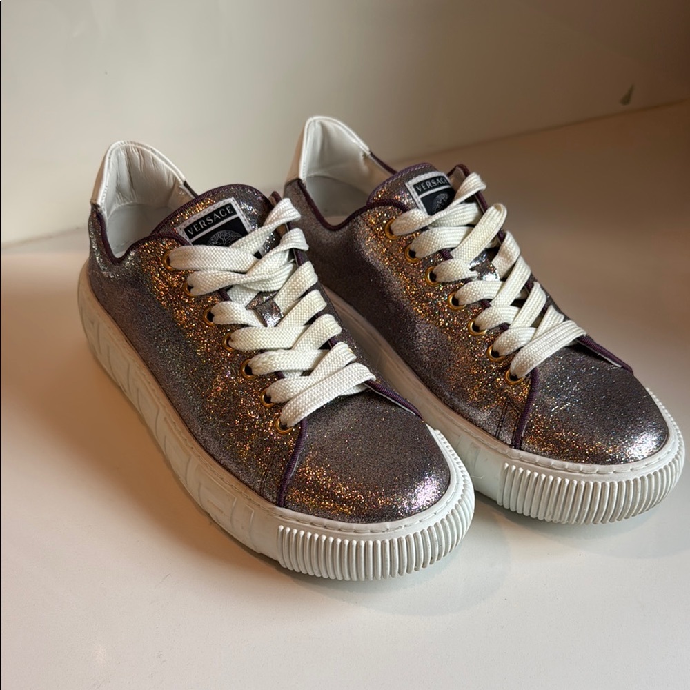 Versace Silver and Purple Sneakers Sporty Design